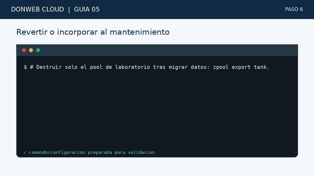 Paso 6: exportar el pool como vía de vuelta no destructiva en lugar de destruirlo