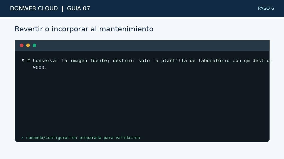 Figura tecnica DonWeb Cloud Paso 6: conservar la imagen de origen y destruir solo la plantilla de laboratorio si hay que revertir