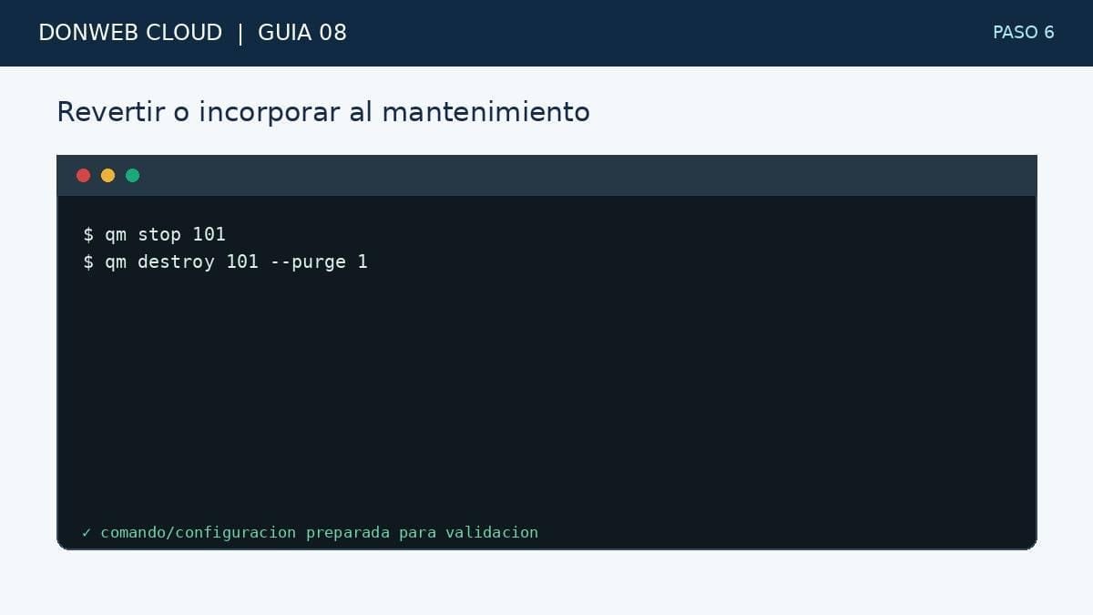 Paso 6: revertir destruyendo el clon de laboratorio o incorporarlo al mantenimiento habitual