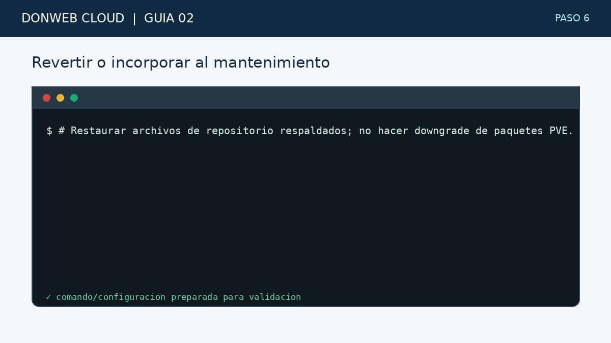 Figura tecnica DonWeb Cloud Terminal simulada con la accion del paso 6: Revertir o incorporar al mantenimiento