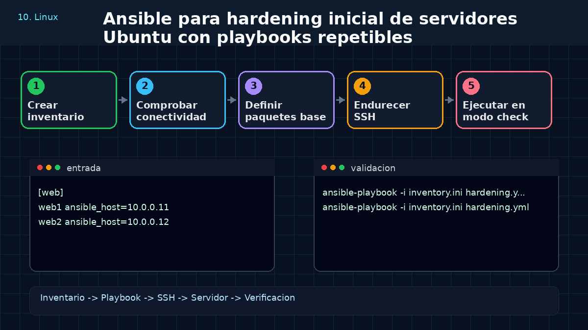 Aprende a usar Ansible para hardening inicial de servidores Ubuntu con playbooks repetibles