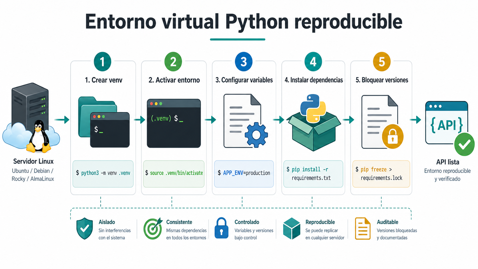 Aprende a preparar un entorno virtual Python reproducible para una API en Linux