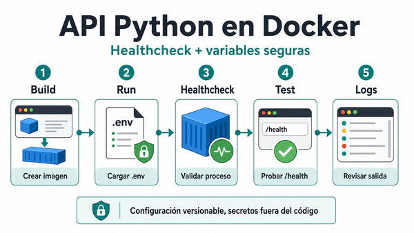 API Python en Docker: healthcheck y variables seguras